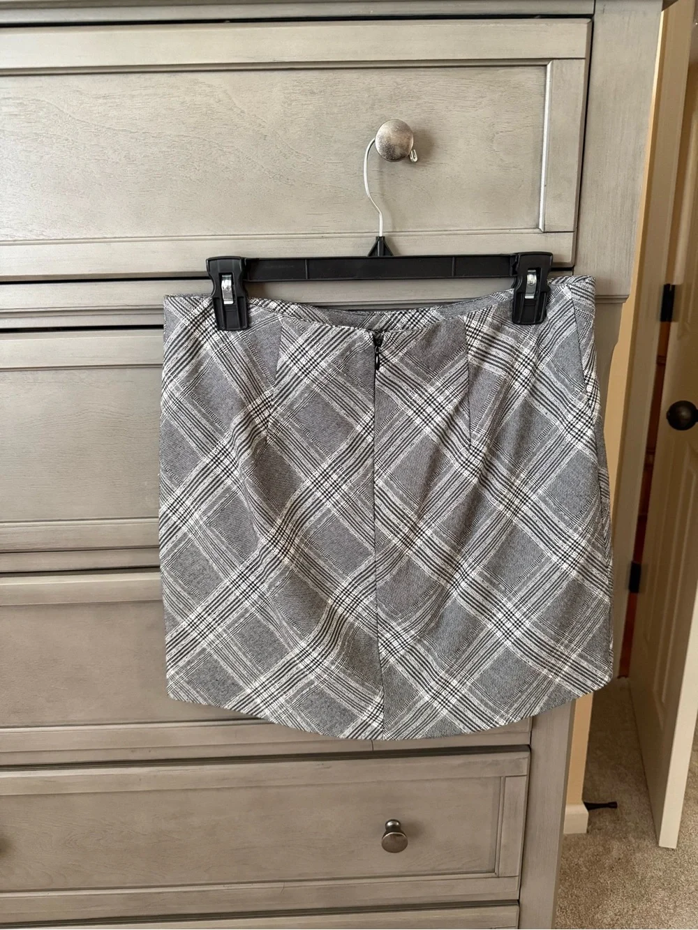 Free People Gray Plaid Mini Skirt with Fringe Detail
